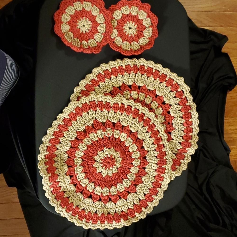 Placemat and coaster set for two